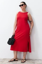 Trendyol Curve Red Single Jersey Summer 100% Cotton Knitted Plus Size Dress