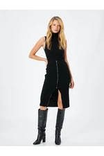 Koton Midi Knitwear Skirt With Slit Front Zipper