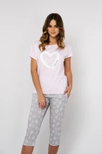 Women's pyjamas Noelia, short sleeves, 3/4 legs - light pink/print