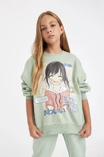 DEFACTO Girl Oversize Wide Pattern Crew Neck Printed Sweatshirt