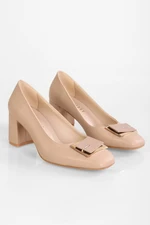 Shoeberry Women's Lorenzo Nude Skin Buckle Heel Shoes