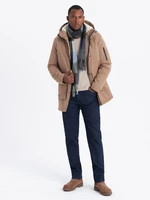 Ombre Men's long parka sherpa jacket - beige