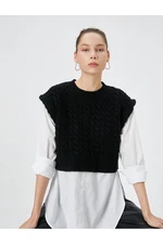 Koton Knitwear Sweater Detailed Tunic Double Fabric Long Sleeve Round Neck