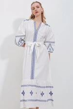 Bigdart 2479 Embroidered Linen Dress - White