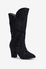 Over-the-knee boots on a column made of eco suede black Clorira