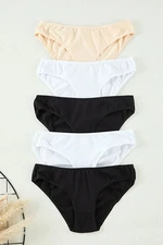 Trendyol Black-White-Skin 5-Pack Jersey Plain Slip Panties