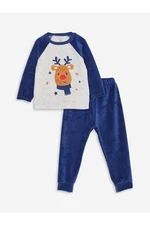 LC Waikiki Crew Neck Printed Velvet Baby Boy Pajamas Set