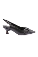 DGN 1346 Women's Pointed Toe Buckle Open Back Heeled Shoes Black