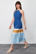 Trendyol Ecru-Blue A-Line Viscose Maxi Woven Dress with Gipe Detail at Waist