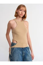 Dilvin 10347 Crew Neck Right Side Laced Knitwear Undershirt-Beige