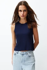 Trendyol Navy Blue Crop Basic Top Knitwear Blouse