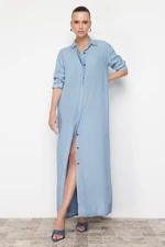 Trendyol Blue 100% Tencel™ Oversize Denim Modest Long Trench Coat