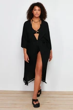 Trendyol Curve Black Tasseled Viscose Beach Wear Woven Kimono & Kaftan