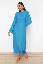 Trendyol Blue Spanish Sleeve Crepe/Textured Knit Dress