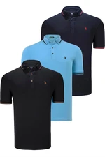 TRIPLE SET T8586 DEWBERRY MEN'S T-SHIRT-BLACK-NAVY-LIGHT BLUE