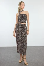 Trendyol Multicolored Leopard Patterned Body-Smoothing Tulle Knit Skirt