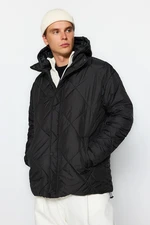 Trendyol Black Oversize Fit Hooded Water and Wind Resistant Lightweight Quilted Coat