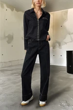 Trendyol Black Ribbed High Waist Wide Leg Jeans