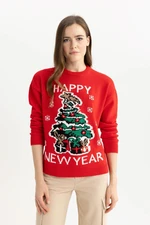 DEFACTO New Year's Themed Crew Neck Sweater