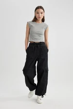 DEFACTO Cargo Jogger High Waist Lace-Up Ankle Length Jean Washed Trousers