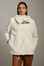 Trendyol Ecru Regular Fit Belt Detailed Plush Coat