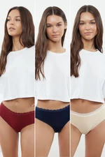 Trendyol Ten-Burgundy-Navy Blue 3-Pack Cotton Lace Detailed Comfortable Hipster Knitted Panties