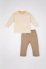 DEFACTO Baby Boy Striped Combed Cotton T-shirt Pants 2-Piece Set