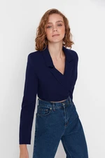 Trendyol Navy Blue Crop Tie Detail Blazer Jacket