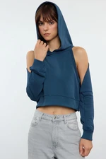 Trendyol Indigo Bolero Detailed Hooded Regular/Normal Fit Crop/Short Knitted Sweatshirt