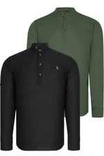 DOUBLE SET G783 DEWBERRY JUDGE COLLAR SHIRT-BLACK-KHAKI