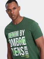 Ombre Men's cotton t-shirt with large inscription - green