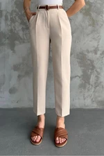 67537 Dewberry Skinny Leg Belted Women Trousers-CREAM