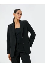 Koton Blazer Jacket Double Breasted Reverse Collar Flap Pocket Detailed