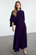 Trendyol Purple Relaxed Pattern Skater Maxi Stretch Knit Dress