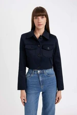 DEFACTO Crop Shirt Collar Button-Down Pocket Detail Blazer Jacket D4276ax24au