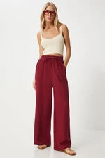 Happiness İstanbul Women's Burgundy Muslin Palazzo Trousers