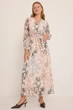 Bigdart Women&#39;s Dusty Rose Black Floral Patterned Chiffon Dress 2134