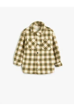 Koton Plaid Fleece Shirt Jacket with Pocket