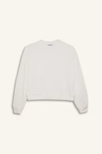 DEFACTO Regular Fit Crew Neck Thick Basic Plain White Sweatshirt