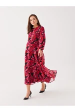 LC Waikiki Crew Neck Patterned Long Sleeve Maternity Dress