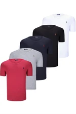 QUINTUPLE SET T8568 DEWBERRY V-NECK MENS T-SHIRT-BLACK-WHITE-NAVY BLUE-GREY-BURGUNDY