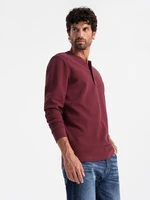 Ombre Button up neck men's waffle knit longsleeve - maroon