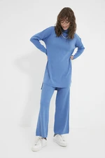 Trendyol Blue Half Turtleneck Ribbed Sweater-Pants Knitwear Suit