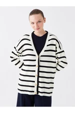 LC Waikiki női V-nyakú csíkos hosszú ujjú oversize kötöttáru Cardigan