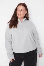 Trendyol Curve Gray Stand-Up Collar Zippered Thessaloniki, Thin Knitted Sweatshirt.