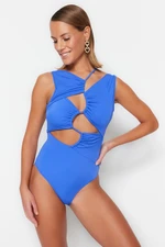 Trendyol Sax Deep V-Neck Cut Out/Windowed Regular Leg Swimsuit