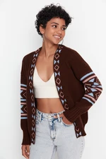 Trendyol Brown Patterned Oversized Knitwear Cardigan