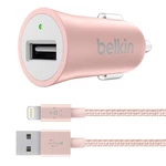 Autós töltő Belkin MIXIT 2.4A + kábel lightning konnektorral, Pink