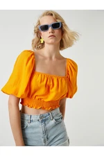 Koton Crop Blouse with Elastic Waist Linen Blend