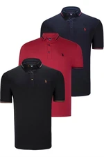 TRIPLE SET T8586 DEWBERRY MEN'S T-SHIRT-BLACK-NAVY-BURGUNDY